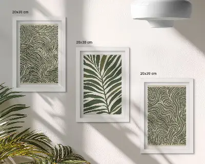 Abstraktné vzory s listami a vlnitými tvarmi triptych v ráme