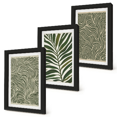 Triptych v ráme Abstraktné vzory s listami a vlnitými tvarmi