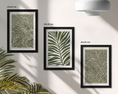 Triptych v ráme Abstraktné vzory s listami a vlnitými tvarmi