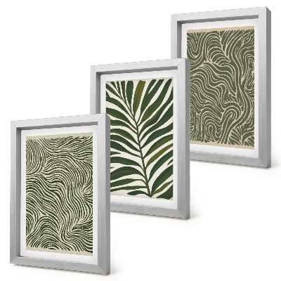 Triptych v ráme Abstraktné vzory s listami a vlnitými tvarmi