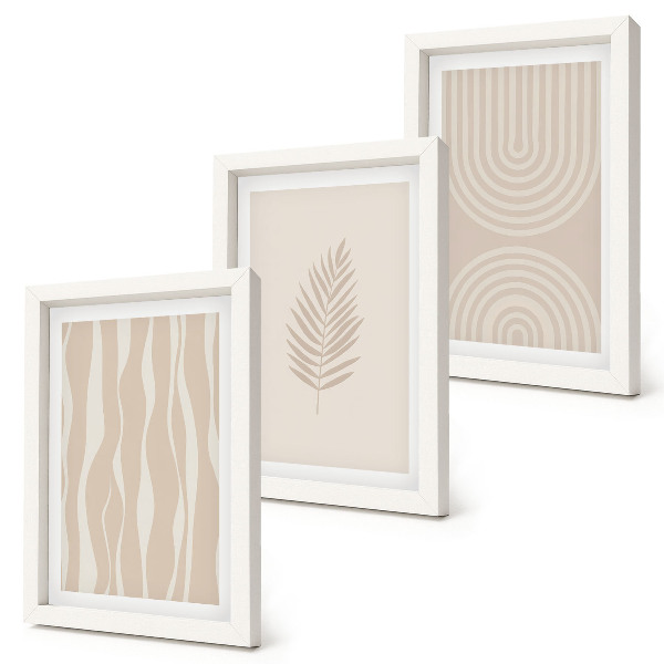 Triptych v ráme Vzory v odtieňoch béžovej s rastlinnými motívmi