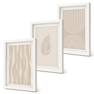 Triptych v ráme Vzory v odtieňoch béžovej s rastlinnými motívmi