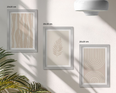 Triptych v ráme Vzory v odtieňoch béžovej s rastlinnými motívmi