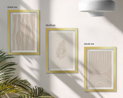 Triptych v ráme Vzory v odtieňoch béžovej s rastlinnými motívmi