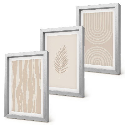 Triptych v ráme Vzory v odtieňoch béžovej s rastlinnými motívmi