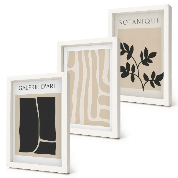 Triptych v ráme Abstraktné tvary a rastlinné motívy v neutrálnych tónoch