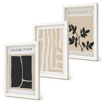 Triptych v ráme Abstraktné tvary a rastlinné motívy v neutrálnych tónoch