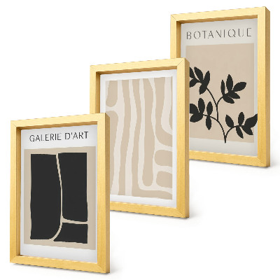 Triptych v ráme Abstraktné tvary a rastlinné motívy v neutrálnych tónoch