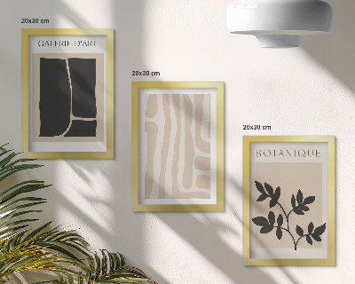Triptych v ráme Abstraktné tvary a rastlinné motívy v neutrálnych tónoch