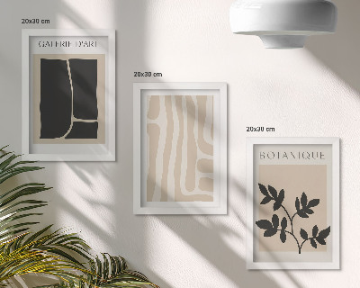 Triptych v ráme Abstraktné tvary a rastlinné motívy v neutrálnych tónoch