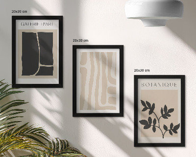 Triptych v ráme Abstraktné tvary a rastlinné motívy v neutrálnych tónoch