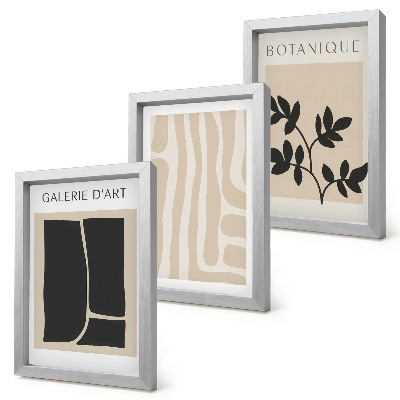 Triptych v ráme Abstraktné tvary a rastlinné motívy v neutrálnych tónoch