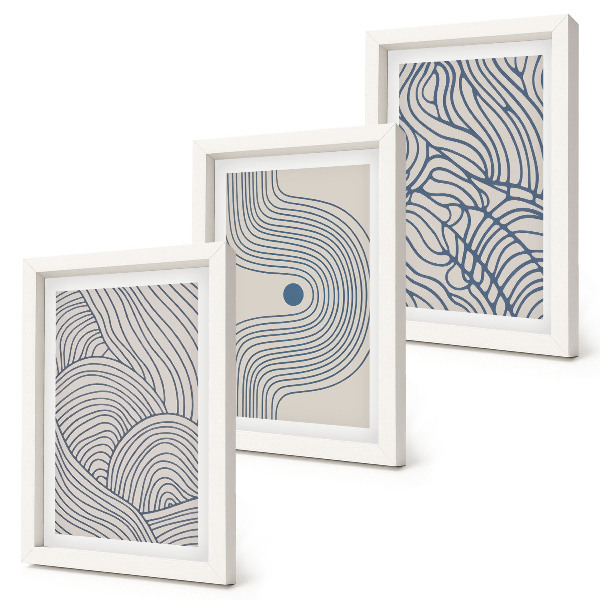 Triptych v ráme Abstraktné dekoratívne čiary vlnov