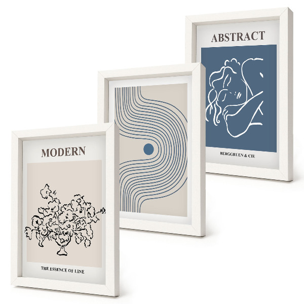 Triptych v ráme Plagáty s kvetmi, čiarami a abstraktnými tvarmi