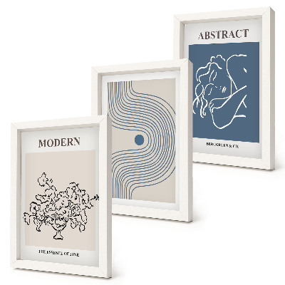 Triptych v ráme Plagáty s kvetmi, čiarami a abstraktnými tvarmi