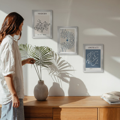 Triptych v ráme Plagáty s kvetmi, čiarami a abstraktnými tvarmi