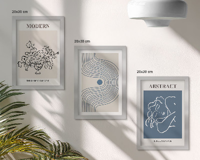 Triptych v ráme Plagáty s kvetmi, čiarami a abstraktnými tvarmi