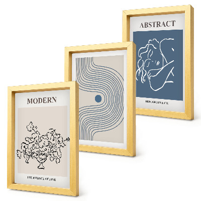 Triptych v ráme Plagáty s kvetmi, čiarami a abstraktnými tvarmi