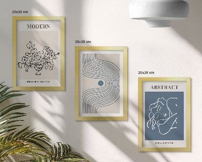 Triptych v ráme Plagáty s kvetmi, čiarami a abstraktnými tvarmi