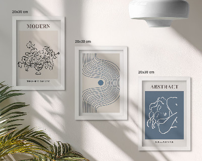 Triptych v ráme Plagáty s kvetmi, čiarami a abstraktnými tvarmi