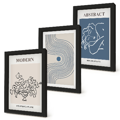 Triptych v ráme Plagáty s kvetmi, čiarami a abstraktnými tvarmi