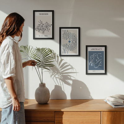 Triptych v ráme Plagáty s kvetmi, čiarami a abstraktnými tvarmi