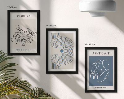 Triptych v ráme Plagáty s kvetmi, čiarami a abstraktnými tvarmi