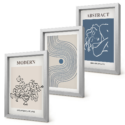 Triptych v ráme Plagáty s kvetmi, čiarami a abstraktnými tvarmi