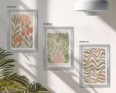 Sada obrazov do obývačky pastelové kvetinové ilustrácie s vlnitými abstrakciami