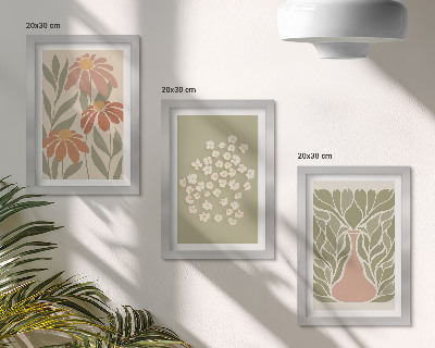 Triptych v ráme Kvetinové motívy, minimalistické vzory, boho štýl