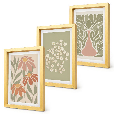 Triptych v ráme Kvetinové motívy, minimalistické vzory, boho štýl
