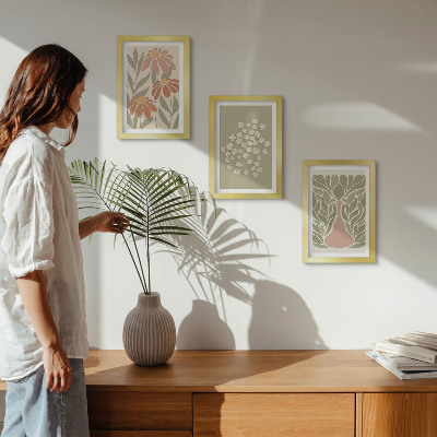 Triptych v ráme Kvetinové motívy, minimalistické vzory, boho štýl