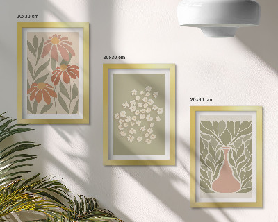 Triptych v ráme Kvetinové motívy, minimalistické vzory, boho štýl