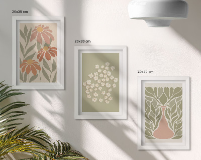 Triptych v ráme Kvetinové motívy, minimalistické vzory, boho štýl