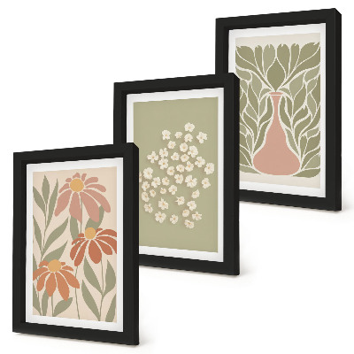Triptych v ráme Kvetinové motívy, minimalistické vzory, boho štýl