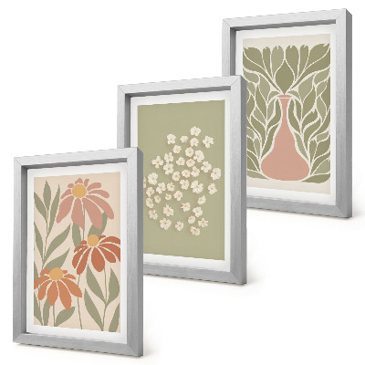 Triptych v ráme Kvetinové motívy, minimalistické vzory, boho štýl