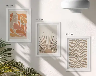 Sada obrazov do obývačky slnko s abstraktnými pastelovými tvarmi v boho štýle