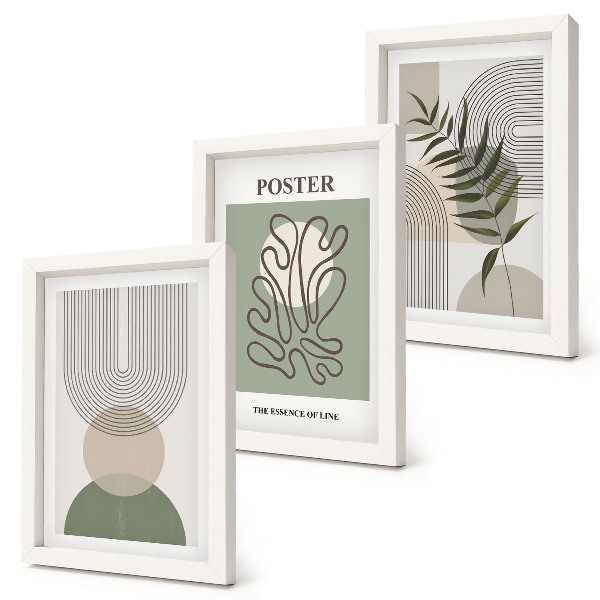 Triptych v ráme Plagát s geometrickými abstraktnými botanickými vzormi