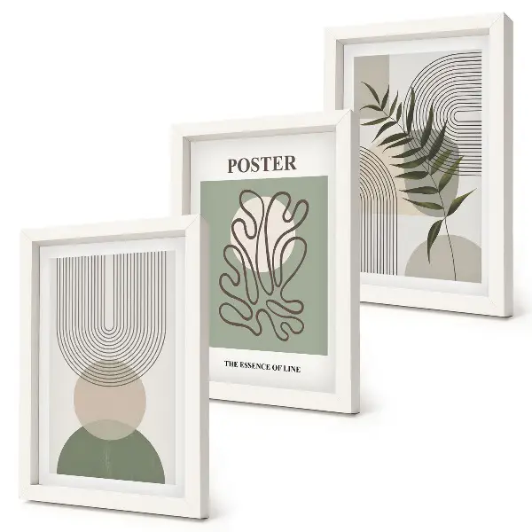 Plagát s geometrickými abstraktnými botanickými vzormi triptych v ráme