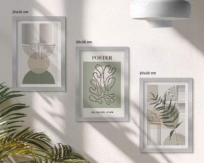 Triptych v ráme Plagát s geometrickými abstraktnými botanickými vzormi