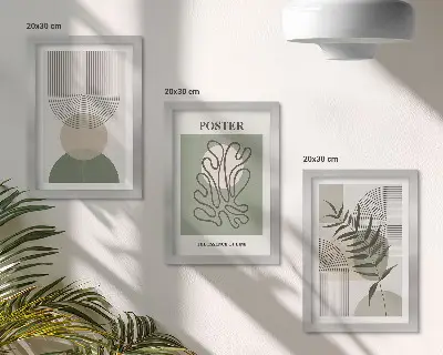 Plagát s geometrickými abstraktnými botanickými vzormi triptych v ráme