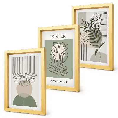 Plagát s geometrickými abstraktnými botanickými vzormi triptych v ráme