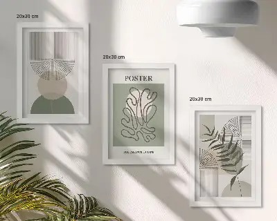 Plagát s geometrickými abstraktnými botanickými vzormi triptych v ráme