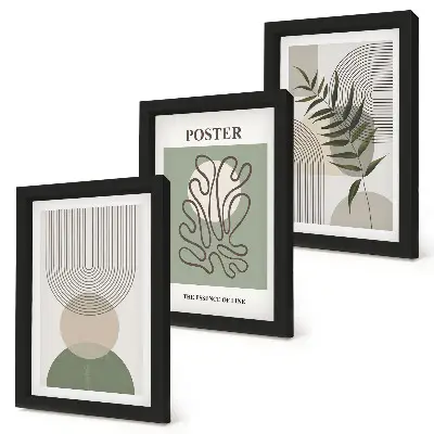 Plagát s geometrickými abstraktnými botanickými vzormi triptych v ráme