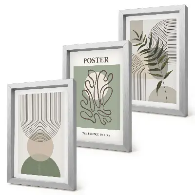 Plagát s geometrickými abstraktnými botanickými vzormi triptych v ráme