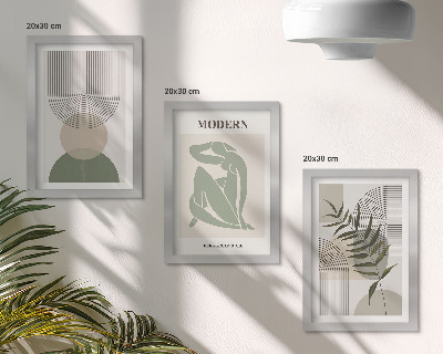 Sada obrazov do obývačky Štýlová grafika s abstraktnými tvarmi a rastlinami