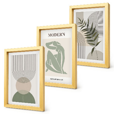 Sada obrazov do obývačky Štýlová grafika s abstraktnými tvarmi a rastlinami