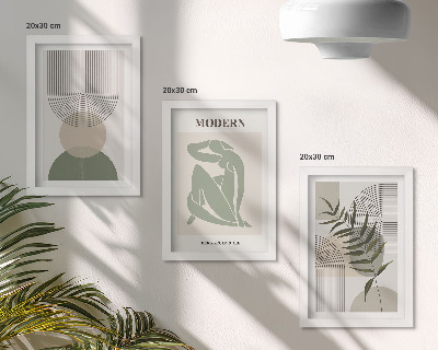Sada obrazov do obývačky Štýlová grafika s abstraktnými tvarmi a rastlinami