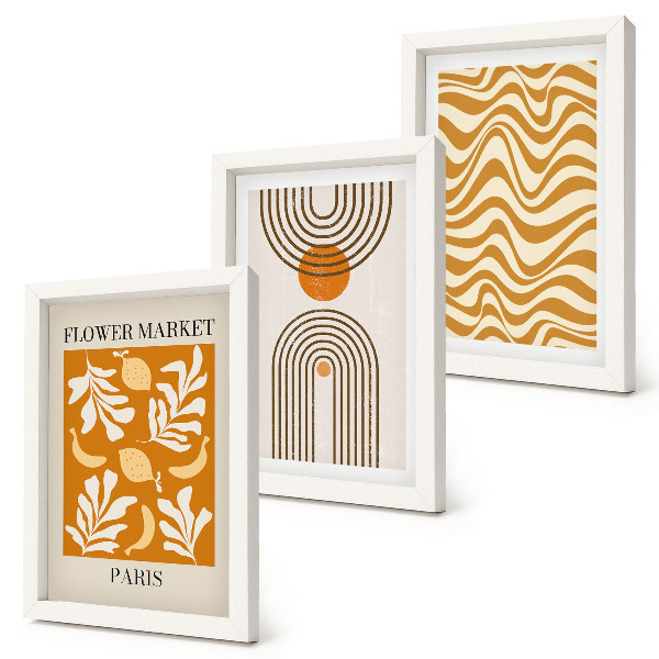 Triptych v ráme Módne plagáty s kvetinovými a geometrickými vzormi