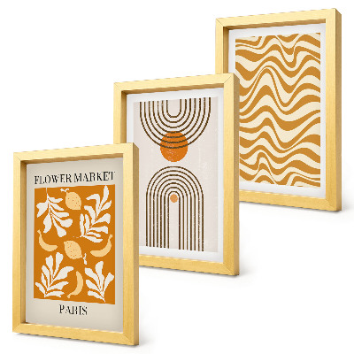 Triptych v ráme Módne plagáty s kvetinovými a geometrickými vzormi